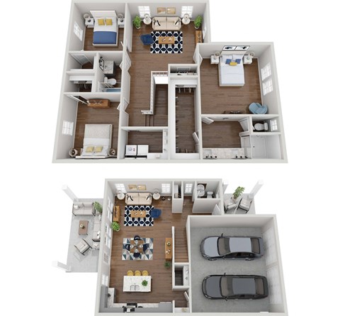 two dimensional floor plans of a 1 bedroom floor plan with 2299 sqfeet